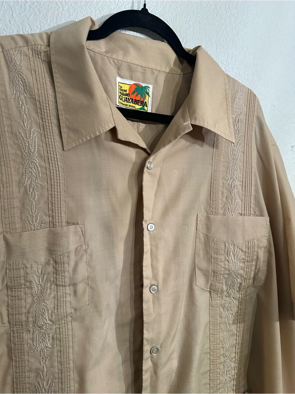 Haband Guayabera Men's Tan Embroidered Button-Down Shirt